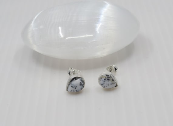 Handmade Merlinite Stud Earrings, Sterling Silver Setting