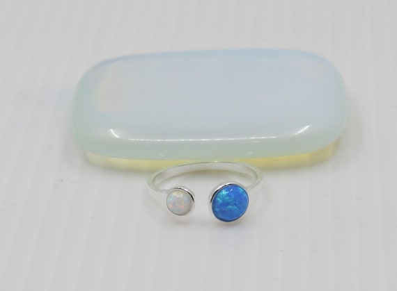 Handmade Blue & White Opal Sterling Silver Ring