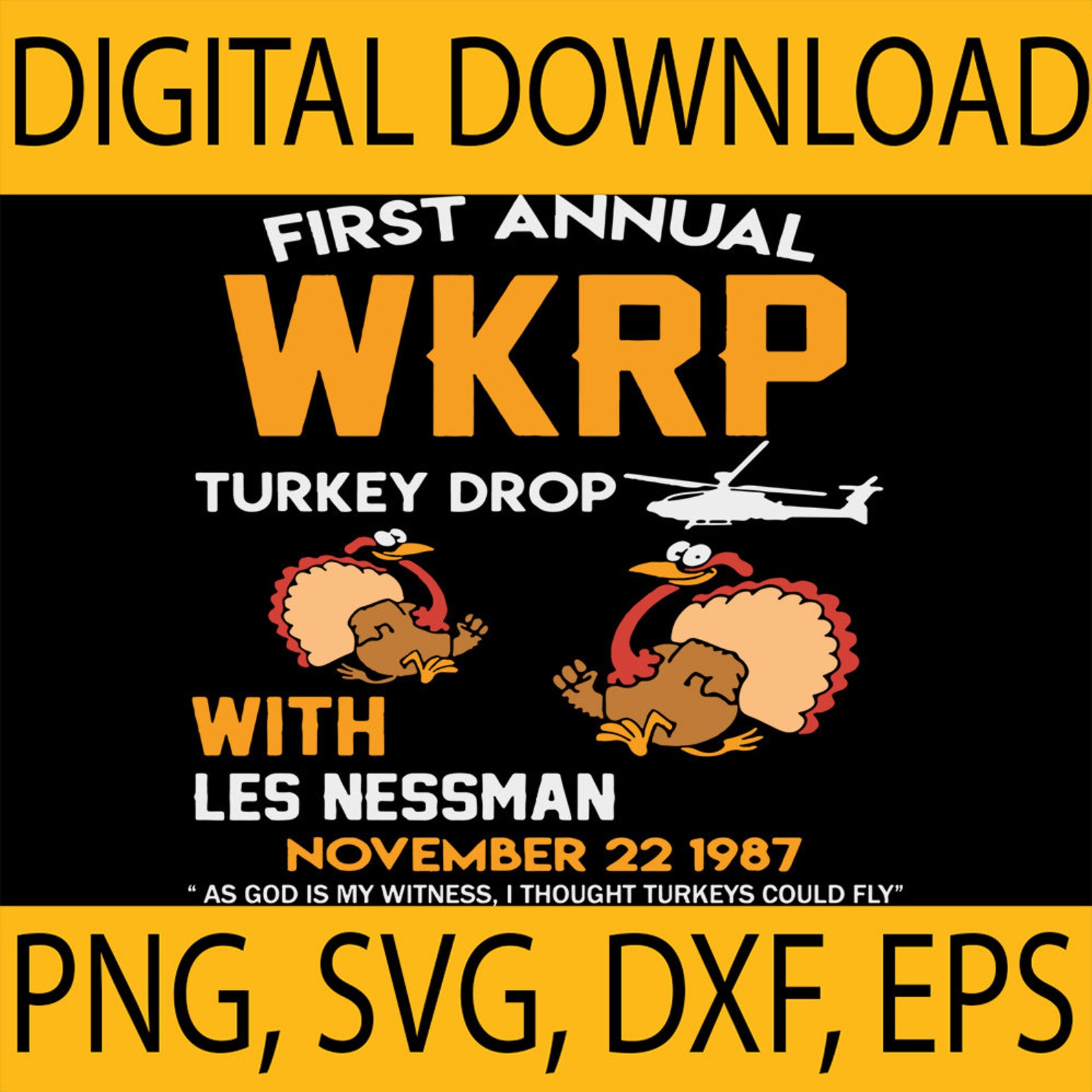 Digital First annual wkrp turkey drop with les nessman Etsy