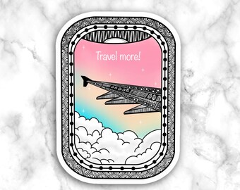 Airplane Travel Sticker, Travel More Sticker, Airplane Window Sticker, Travel Inspired Sticker, Waterbottle Sticker, Flight Attendant Life