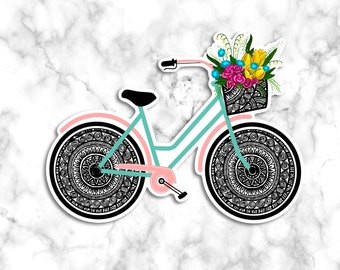 Bicycles Sticker, Laptop Sticker, Stickers Gift, Gift for her, Friends Sticker, Flowers Stickers, Flowers Vinyl Sticker