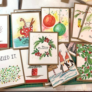 Hand Painted Watercolor Christmas Cards, Unique Individual Christmas Cards, original watercolour traditional Christmas cards