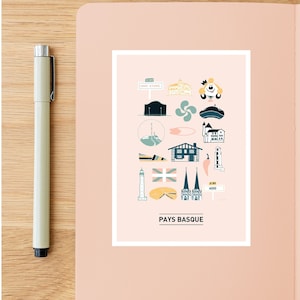 Carte postale Pays Basque illustré, Illustration 10x15cm pour décoration murale