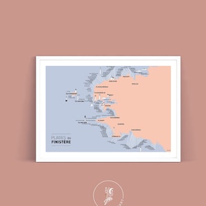 Plakat Mapa plaż Finistère, ilustracja plakatu A3 do dekoracji ściennej