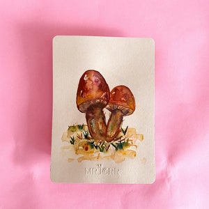 Peinture aquarelle originale champignons, pour décoration murale