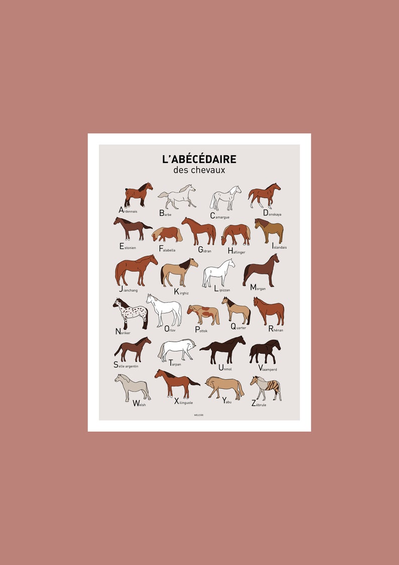 Cartel ABC de caballo, ilustración de cartel A3 A4 para decoración de pared imagen 2