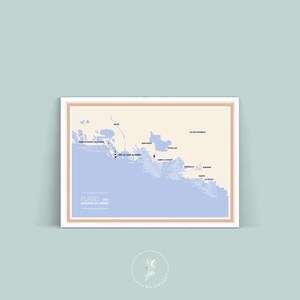 Affiche Carte des Plages des Bouches du Rhône , Illustration poster A3  pour décoration murale