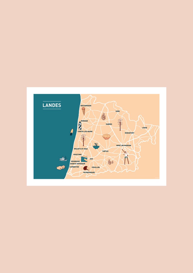 Carte postale Au coeur des Landes, illustration 10x15cm pour décoration murale image 3
