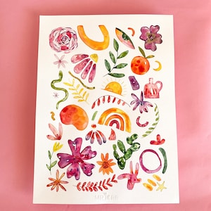 Peinture aquarelle fleurs œuvre originale, pour décoration murale