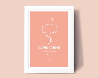 Capricorn poster, astrological sign , Illustration poster A3 A4 for wall decoration
