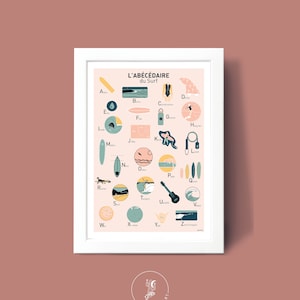 Cartel ABC de surf, Cartel de ilustración A3 A4 para decoración de pared