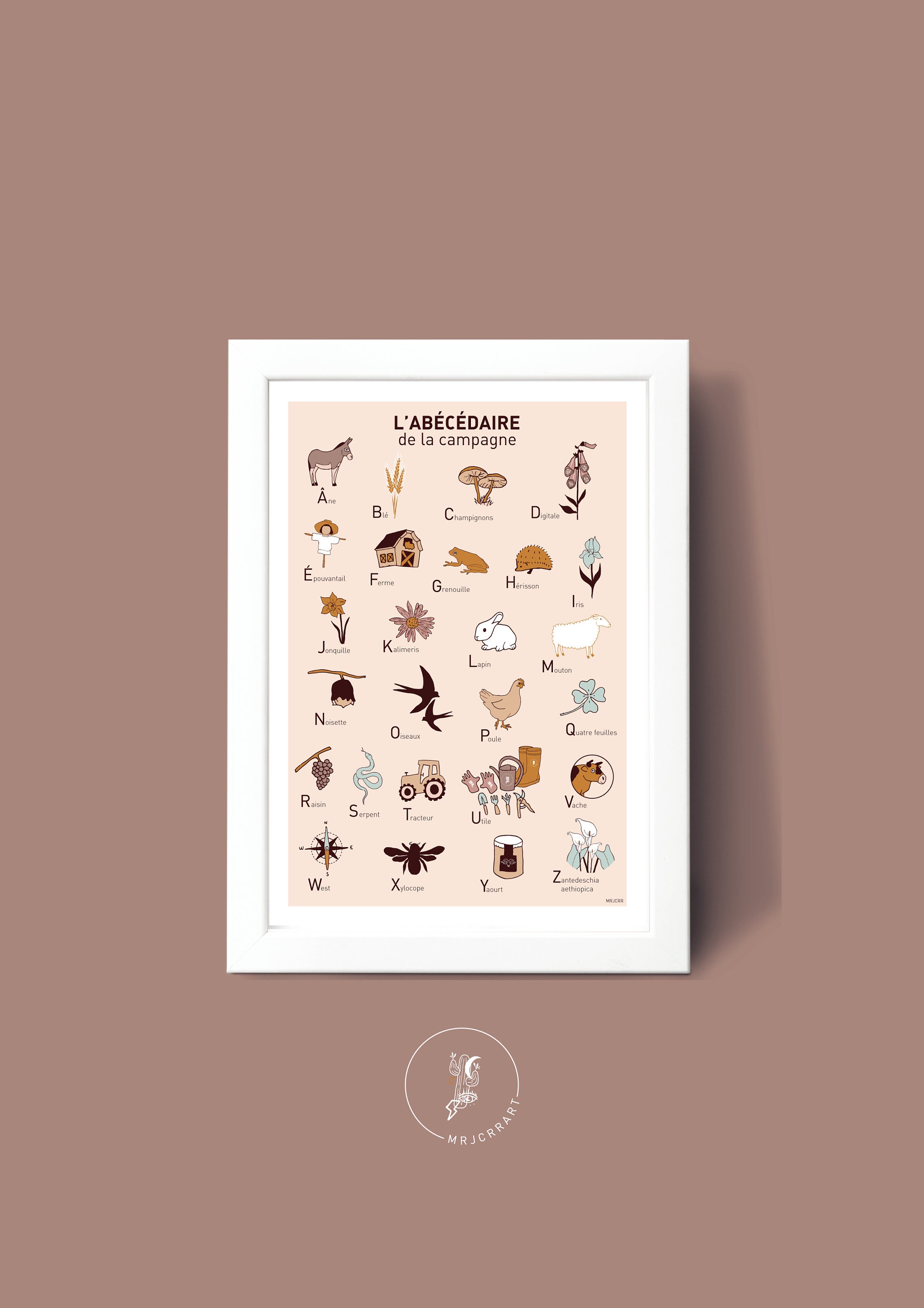 Affiche Abécédaire de La Campagne, Illustration Poster A3 A4 Pour Décoration Murale