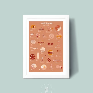 Affiche Abécédaire de l’été, Illustration poster A3 A4 pour décoration murale