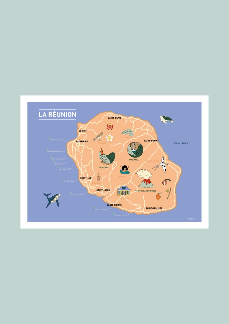 Carte postale Au coeur de la Réunion, Illustration 10x15cm pour décoration murale image 3
