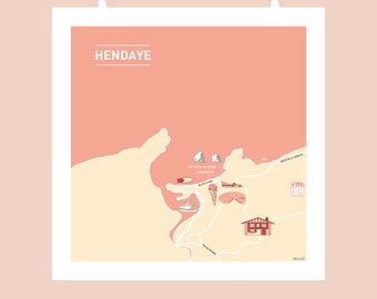Affiche Au cœur d’Hendaye, Illustration poster carré pour décoration murale