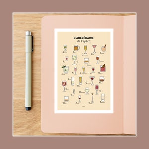 Postcard ABC of aperitif, Illustration postcard 10x15cm for wall decoration