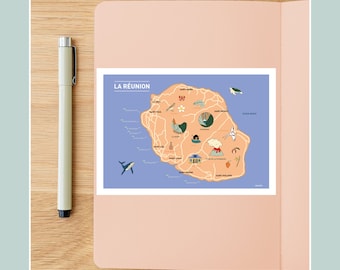 Cartolina Nel cuore della Riunione, Illustrazione 10x15 cm per la decorazione murale