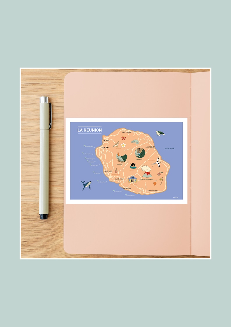 Carte postale Au coeur de la Réunion, Illustration 10x15cm pour décoration murale image 1