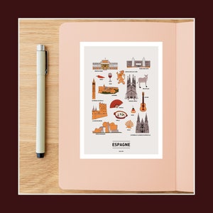 Carte postale Espagne, Illustration 10x15cm pour décoration murale