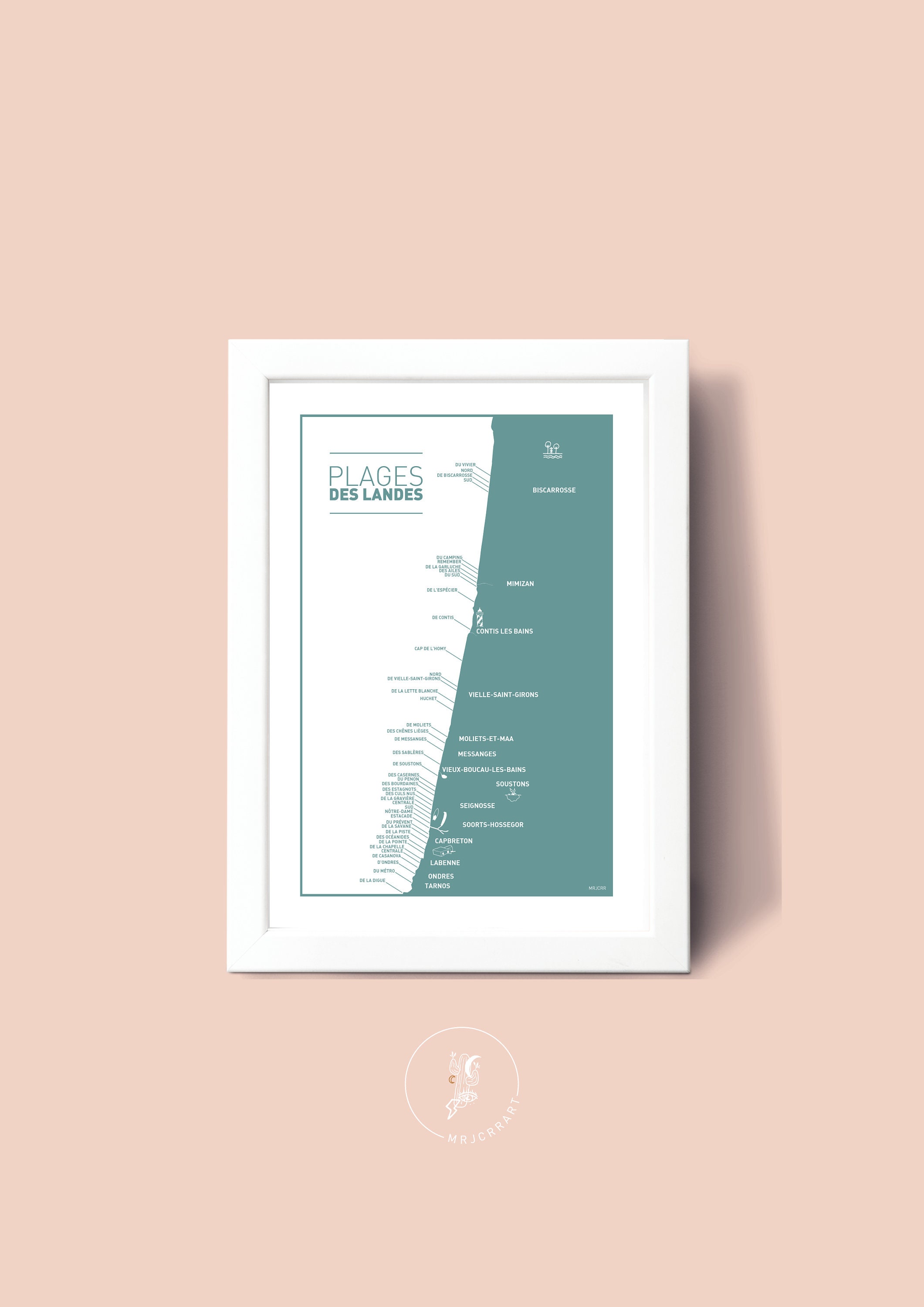 Affiche Carte Des Plages Landes