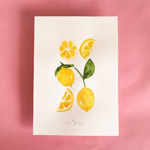 Peinture aquarelle originale citrons, pour décoration murale