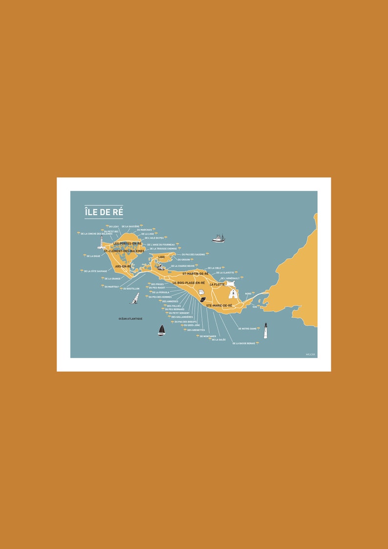 Cartel Ile de Ré, Cartel ilustrado A3 A4 para decoración de pared imagen 2