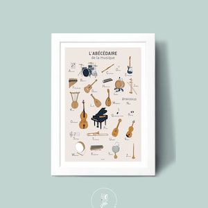 Affiche Abécédaire de la musique, Illustration poster A3 A4 pour décoration murale