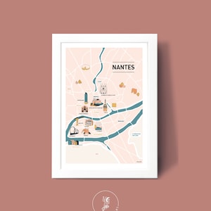 Póster En el corazón de Nantes, Póster ilustrado A3 A4 para decoración de pared