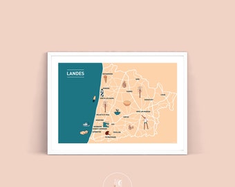 Affiche Au cœur des Landes, Illustration poster A3 A4 pour décoration murale