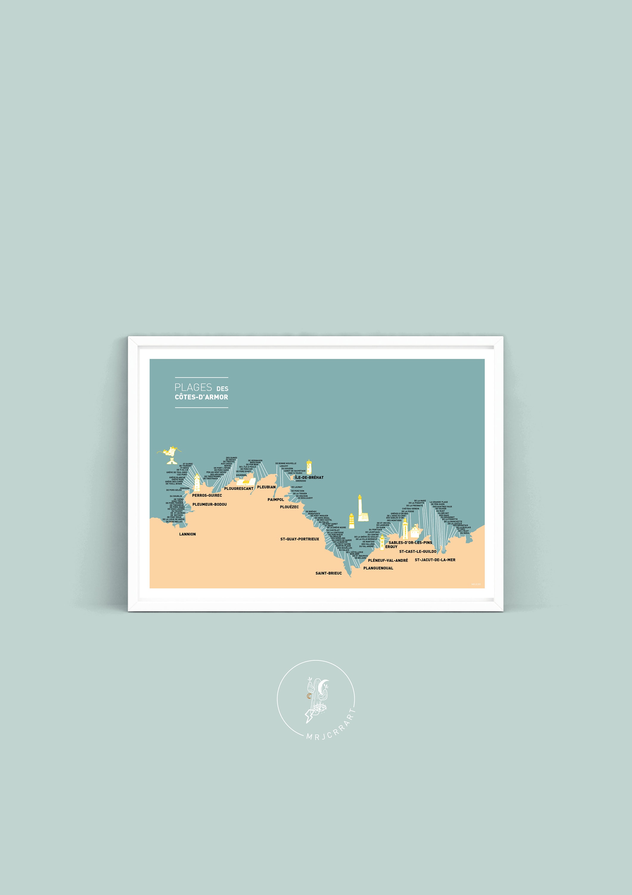 Affiche Carte Des Plages Côtes - d'armor