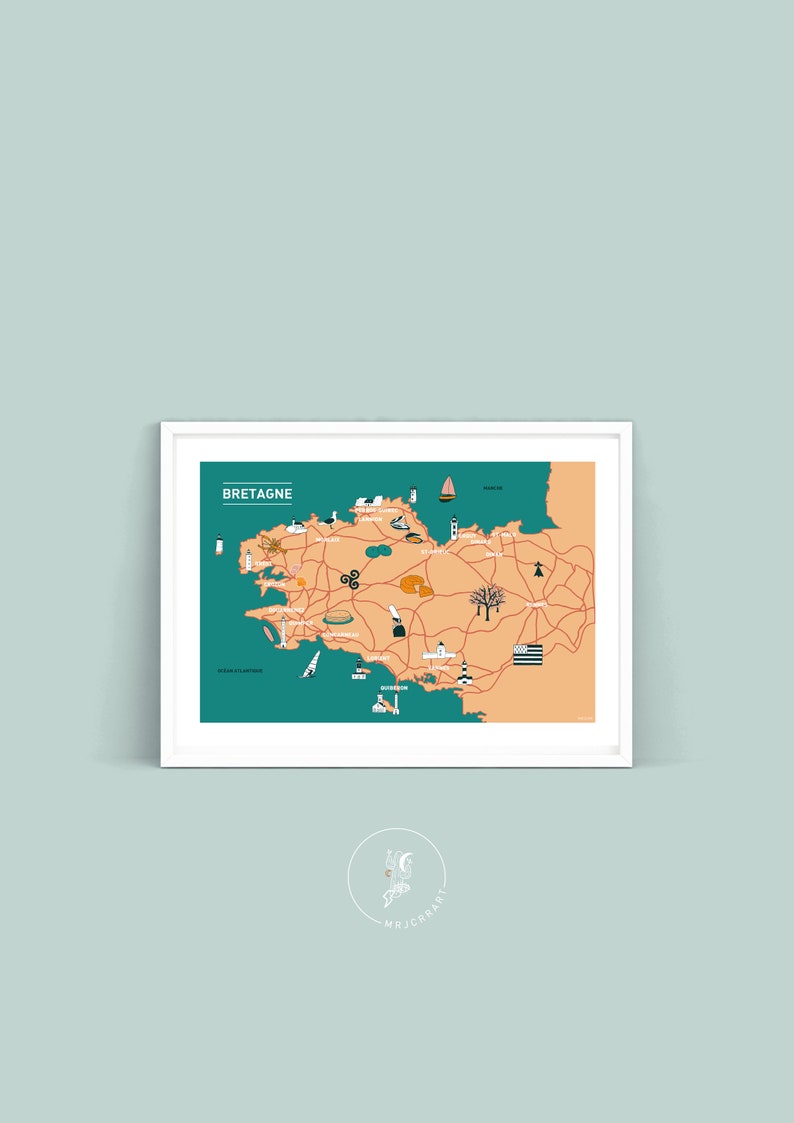Cartel En el corazón de Bretaña, Póster de ilustración A3 A4 para decoración de paredes imagen 1