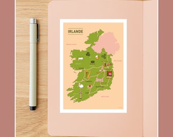 Postcard In the heart of Ireland, Illustration 10x15cm for wall decoration