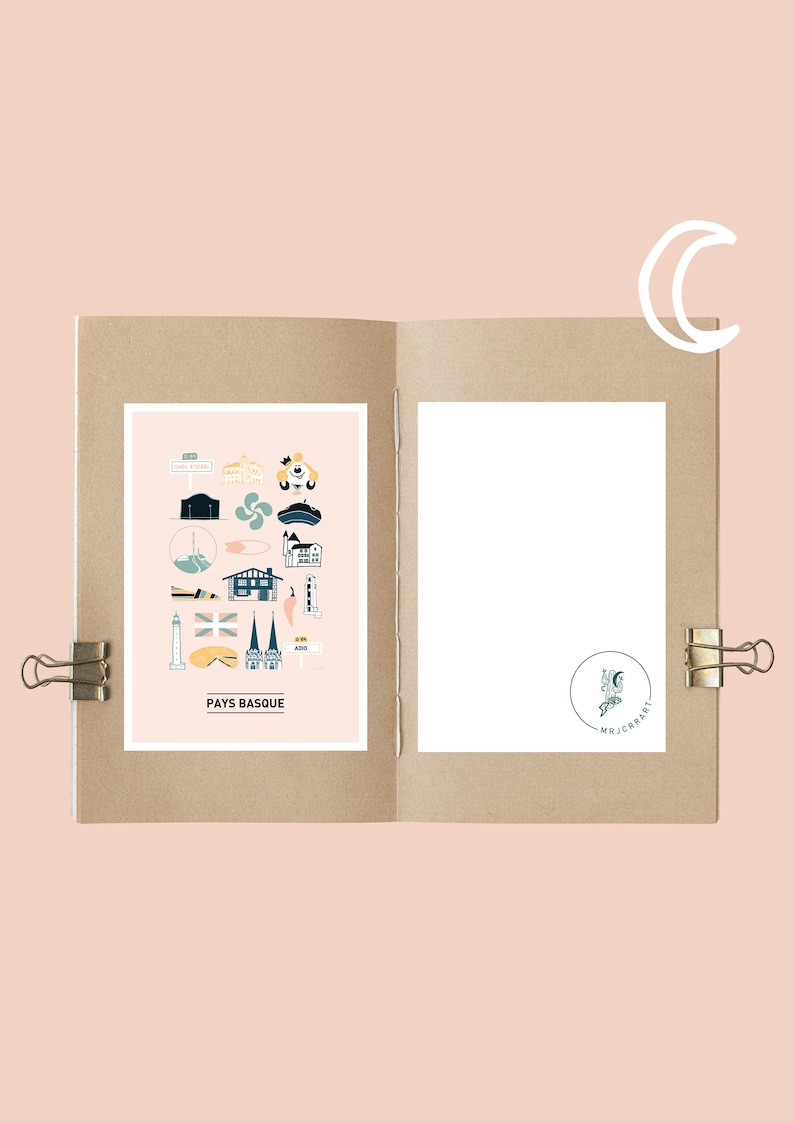 Cartolina illustrata dei Paesi Baschi, Illustrazione 10x15 cm per la decorazione murale immagine 2