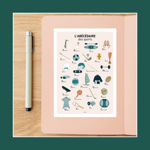 Carte postale Abécédaire des sports , Illustration carte postale 10x15cm pour décoration murale