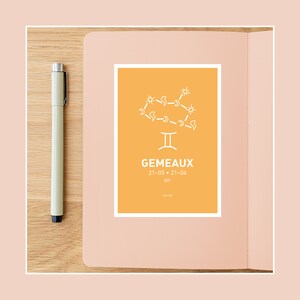 Carte postale Gémeaux, signe astrologique, Illustration carte postale 10x15cm pour décoration murale