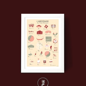 Cartel Abecédaire del País Vasco, Cartel de ilustración A3 A4 para decoración de pared.