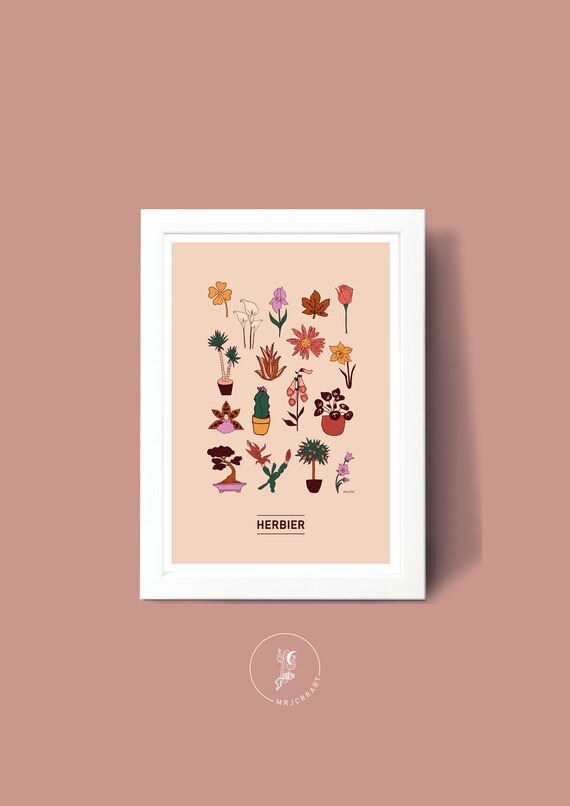 Affiche Herbier, Illustration poster A3 A4 pour décoration murale