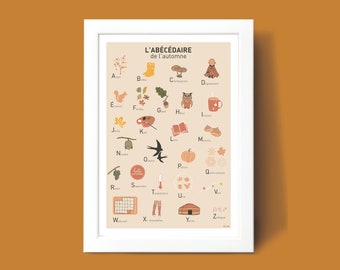Autumn ABC Poster, A3 A4 Poster Illustration for Wall Decoration