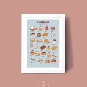 Póster ABC de repostería, Póster ilustrado A3 A4 para decoración de pared