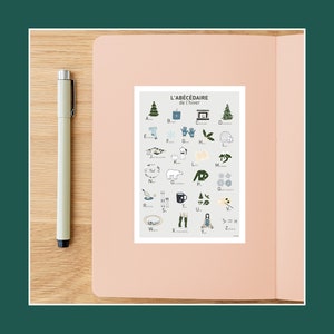 Carte postale Abécédaire de L’ Hiver , Illustration 10x15cm pour décoration murale