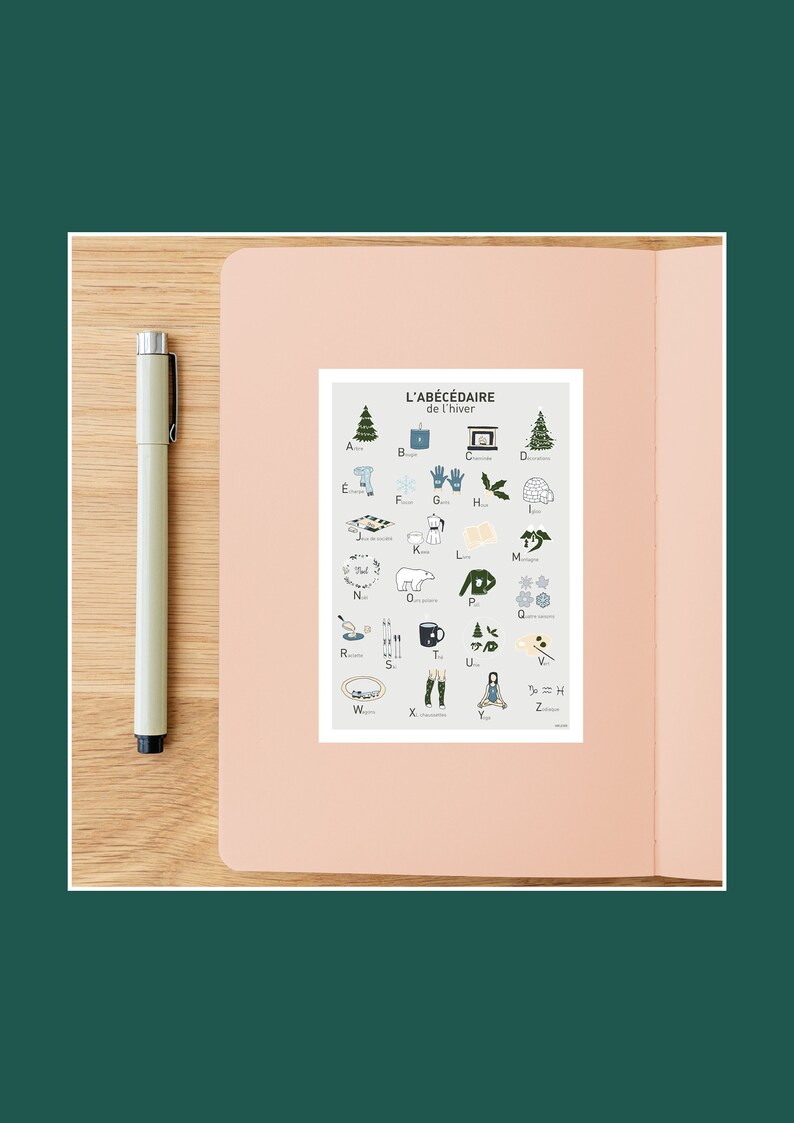 Carte postale Abécédaire de L’ Hiver , Illustration 10x15cm pour décoration murale image 1
