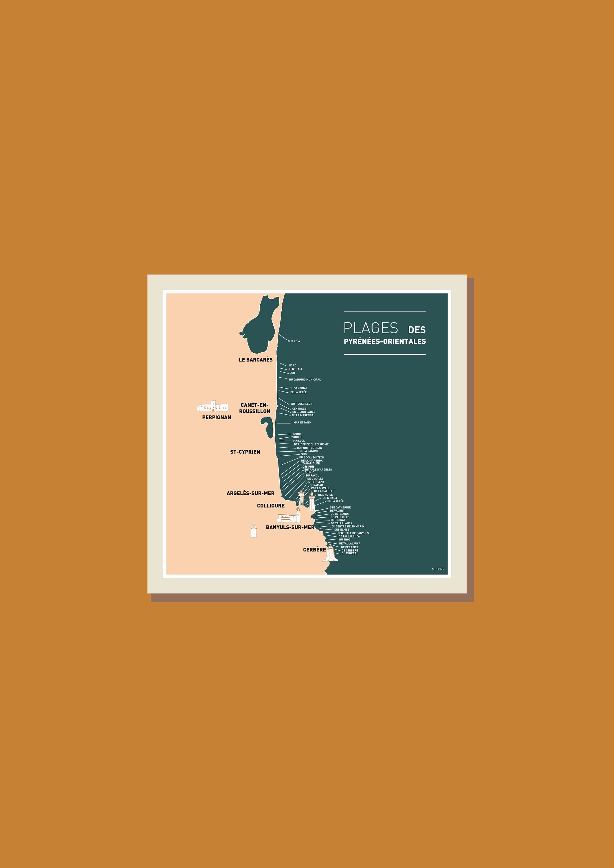 Affiche Carte Des Plages Pyrénées-Orientales