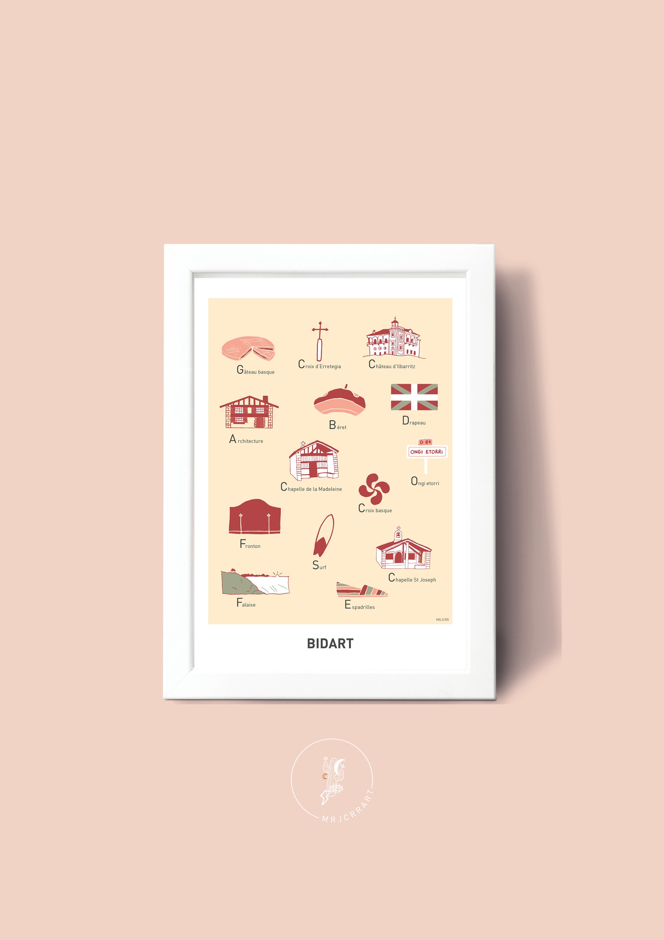 Affiche Bidart Illustrée, Illustration Poster A3 A4 Pour Décoration Murale