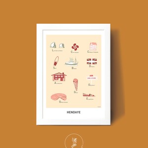Affiche Hendaye illustrée, Illustration poster A3 A4 pour décoration murale