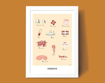 Affiche Hendaye illustrée, Illustration poster A3 A4 pour décoration murale