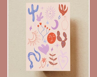 Carte postale illustration numéro 1, Illustration carte postale 10x15cm pour décoration murale