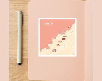 Postcard In the heart of Guéthary, 10x10cm square illustration for wall decoration