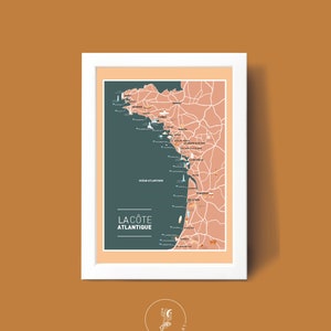 Affiche La Côte Atlantique, Illustration poster A3 A4 pour décoration murale