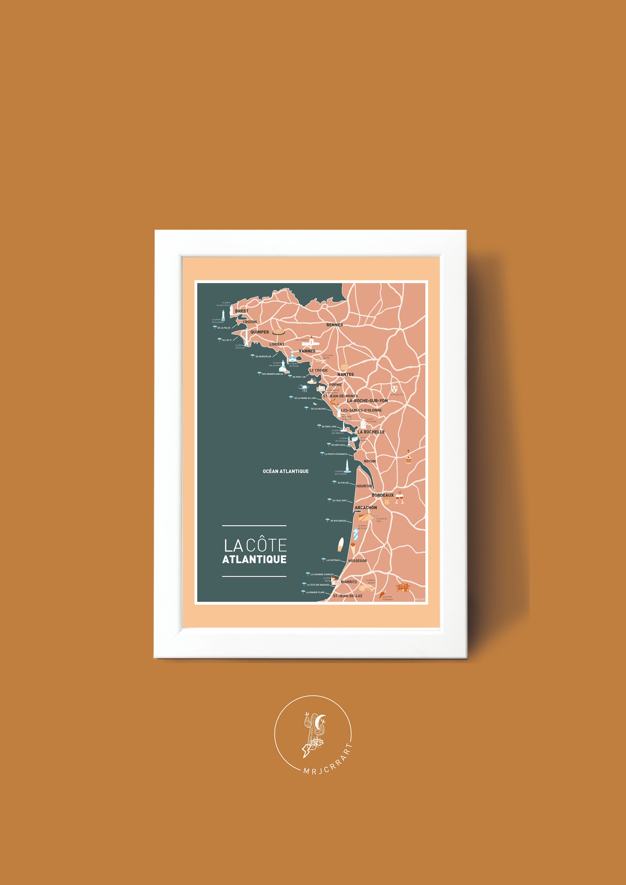 Affiche La Côte Atlantique, Illustration Poster A3 A4 Pour Décoration Murale