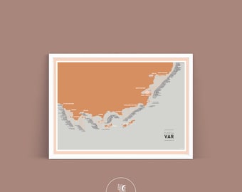 Poster Mappa delle spiagge del Var, poster illustrativo da decorare a parete